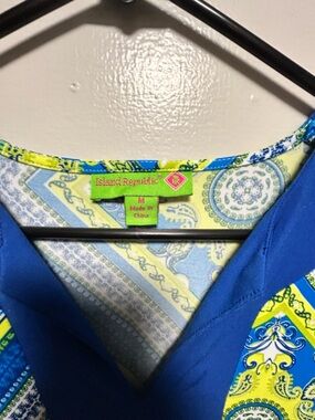 Island Republic Bright Blue & Lime Paisley V-Neck Blouse